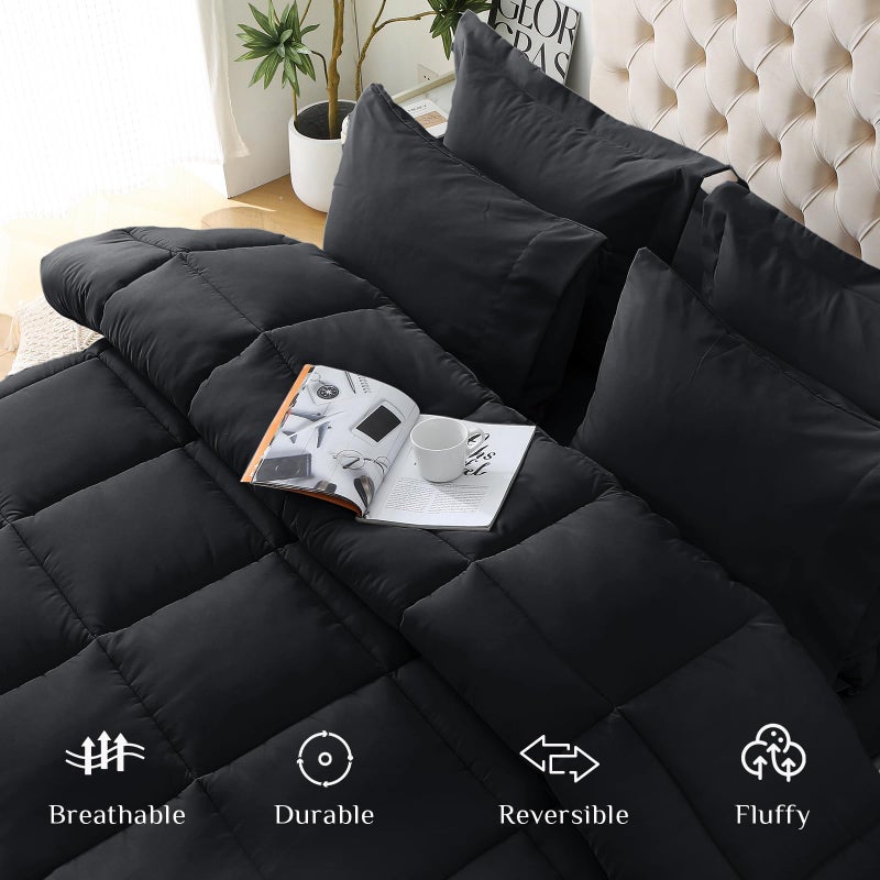 جولي فوغ Jollyvogue الحجم الكامل الحجم مجموعة السرير الكامل الحجم الكامل مجموعة كاملة من السرير 7 قطع في حقيبة أوزة أسفل الأوراق البديلة Oeko-Tex معتمدة - Image 2