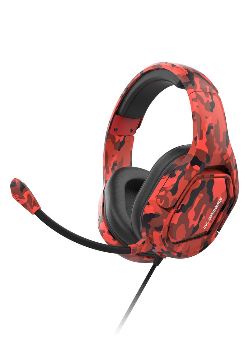 INK GAMERS GX500 Premium Over Ear Wired Gaming Headset for PS4/PS5/XBox/Switch/PC - Red Camouflage  - Image 1