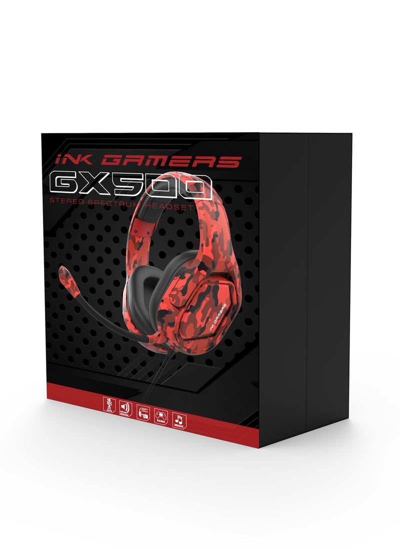INK GAMERS GX500 Premium Over Ear Wired Gaming Headset for PS4/PS5/XBox/Switch/PC - Red Camouflage  - Image 5