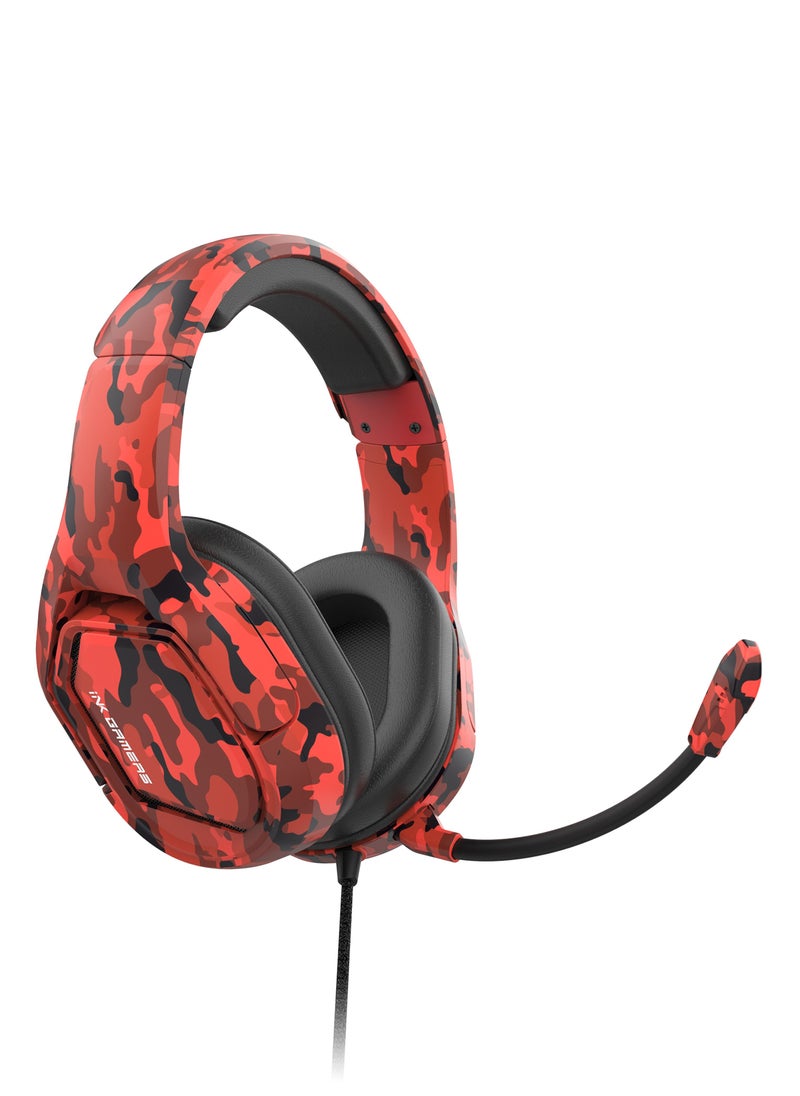 INK GAMERS GX500 Premium Over Ear Wired Gaming Headset for PS4/PS5/XBox/Switch/PC - Red Camouflage  - Image 3