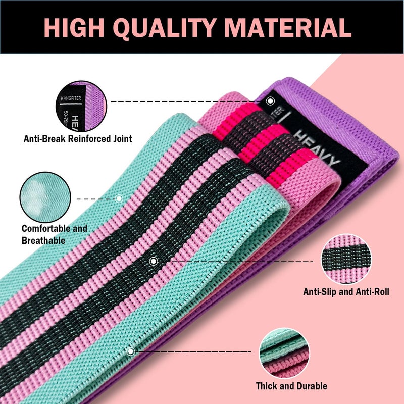 KANGFITER Non-Slip Fabric Resistance Bands for Working Out, Loop Exercise Bands for Booty Leg, Butt, Glute, Workout Bands with Tape Measure and Hair Ties for Home Gym Fitness, Yoga, Pilates - Image 3