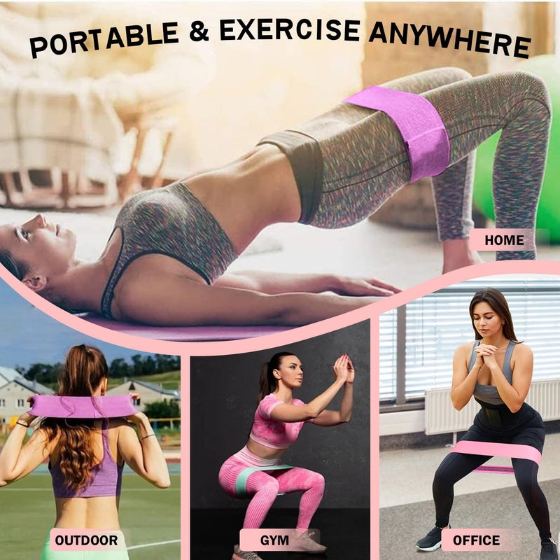 KANGFITER Non-Slip Fabric Resistance Bands for Working Out, Loop Exercise Bands for Booty Leg, Butt, Glute, Workout Bands with Tape Measure and Hair Ties for Home Gym Fitness, Yoga, Pilates - Image 5