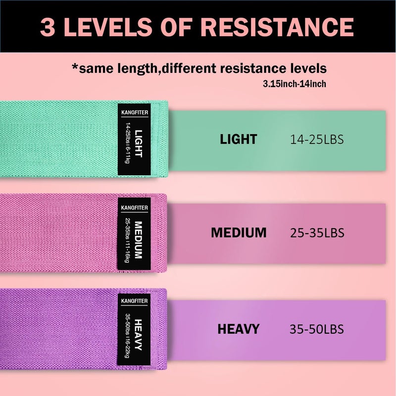KANGFITER Non-Slip Fabric Resistance Bands for Working Out, Loop Exercise Bands for Booty Leg, Butt, Glute, Workout Bands with Tape Measure and Hair Ties for Home Gym Fitness, Yoga, Pilates - Image 2