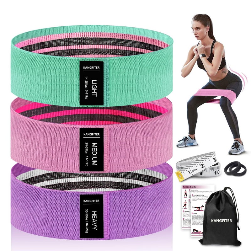 KANGFITER Non-Slip Fabric Resistance Bands for Working Out, Loop Exercise Bands for Booty Leg, Butt, Glute, Workout Bands with Tape Measure and Hair Ties for Home Gym Fitness, Yoga, Pilates - Image 1