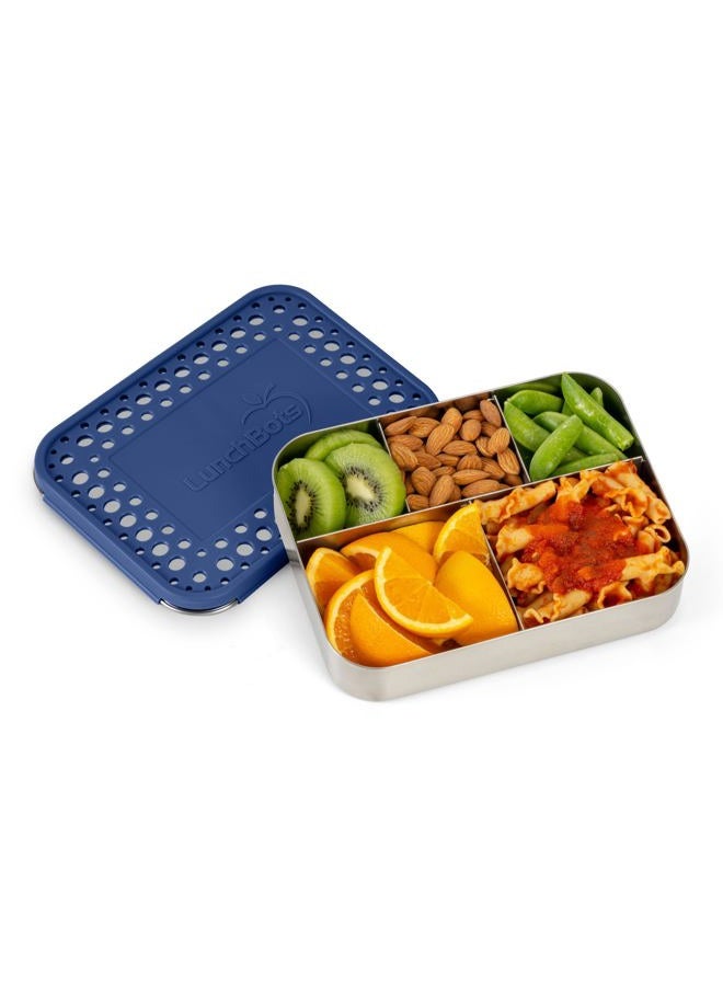 LunchBots Large Cinco Stainless Steel Lunch Container - Five Section Design Holds a Variety of Foods - Metal Bento Box for Kids or Adults - Dishwasher Safe - Stainless Lid - Blue Dots - Image 2