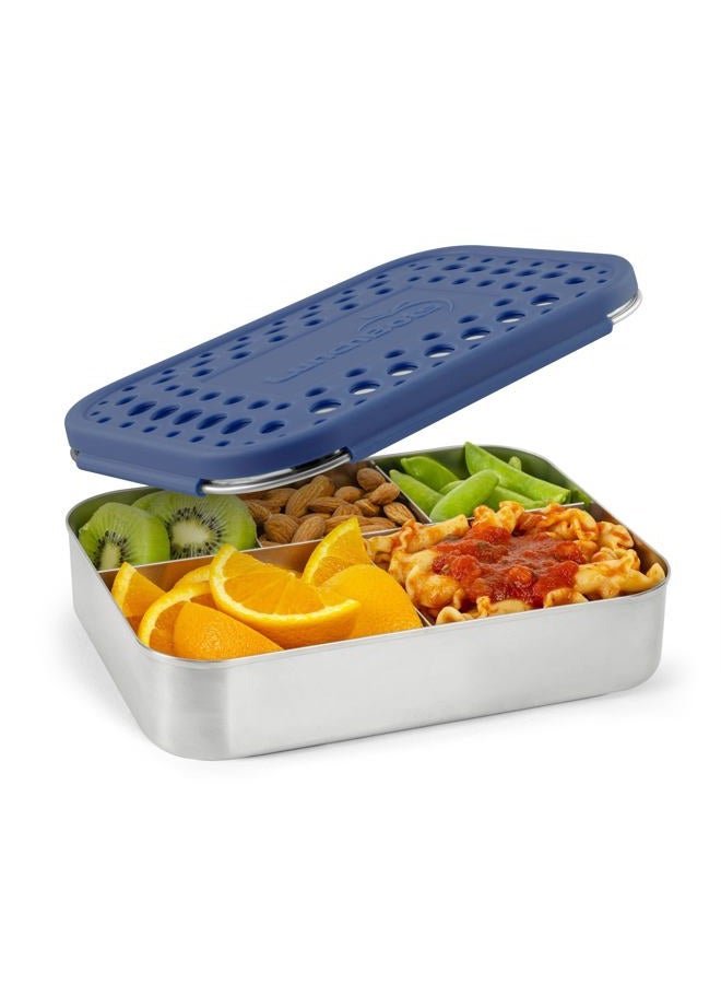 LunchBots Large Cinco Stainless Steel Lunch Container - Five Section Design Holds a Variety of Foods - Metal Bento Box for Kids or Adults - Dishwasher Safe - Stainless Lid - Blue Dots - Image 1