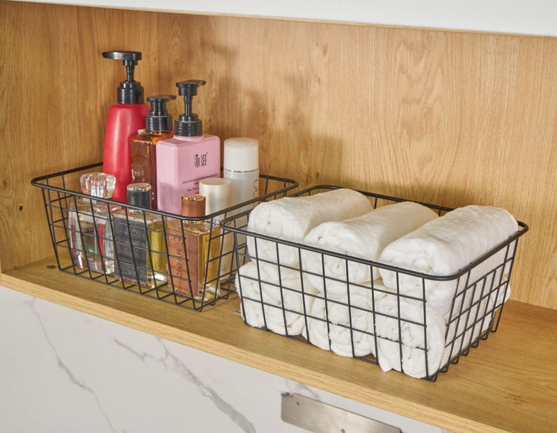 JUNCHU CHERRY Wire Kitchen Storage Basket 2 Packs,Perfect Pantry Organization Accessories Basket,Laundry,Countertop Organization,Suitable for Kitchen,Bathroom,Bedroom,Tabletop,Stackable,Black - Image 5