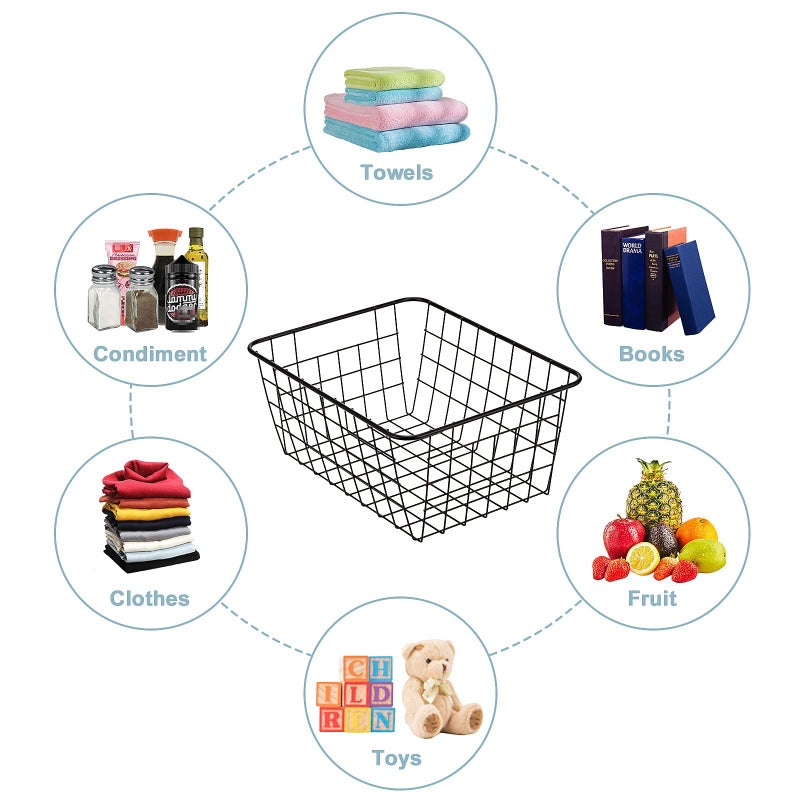 JUNCHU CHERRY Wire Kitchen Storage Basket 2 Packs,Perfect Pantry Organization Accessories Basket,Laundry,Countertop Organization,Suitable for Kitchen,Bathroom,Bedroom,Tabletop,Stackable,Black - Image 1