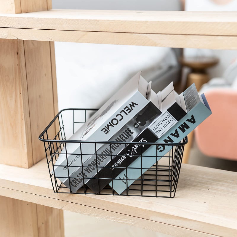 JUNCHU CHERRY Wire Kitchen Storage Basket 2 Packs,Perfect Pantry Organization Accessories Basket,Laundry,Countertop Organization,Suitable for Kitchen,Bathroom,Bedroom,Tabletop,Stackable,Black - Image 4