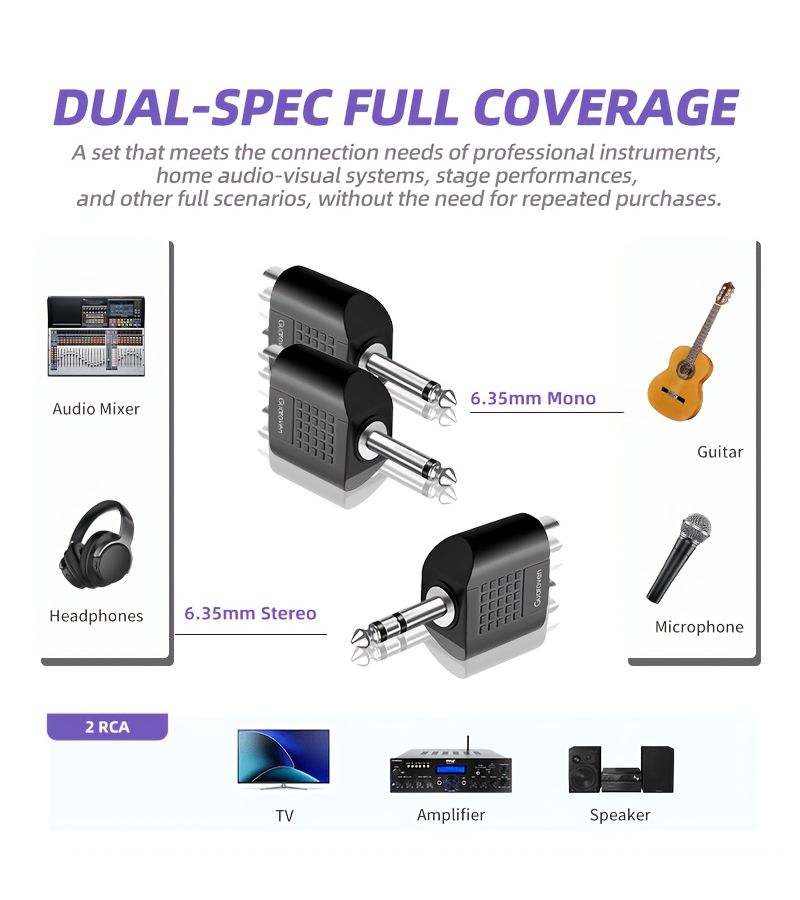 Guaroven 3 قطع محول صوت من Mono Stereo ذكر إلى أنثى RCA مزدوجة - Image 3