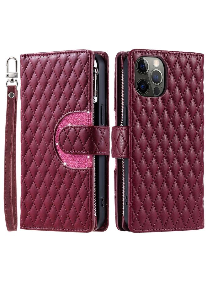S-TOP Case For iPhone 11 Pro Glitter Lattice Zipper Wallet Leather Phone Case - Image 3