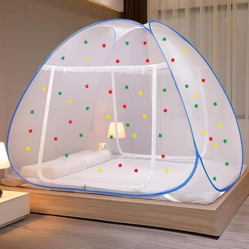 Evafly Mosquito Net for Single Bed | Heart Design (Limited Edition) | Foldable Machardani | Polyester 30GSM Strong Net | PVC Coated Corrosion Resistant Steel Wire - Red - Image 1