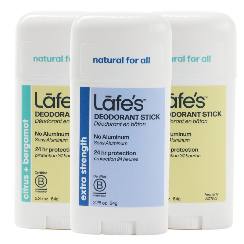 Lafe's Natural Deodorant | 2.25oz Aluminum Free Natural Deodorant Stick for Women & Men | Paraben & Baking Soda Free with 24-Hour Protection (Citrus & Bergamot/Extra Strength, 2.25 Ounce (3-Pack))