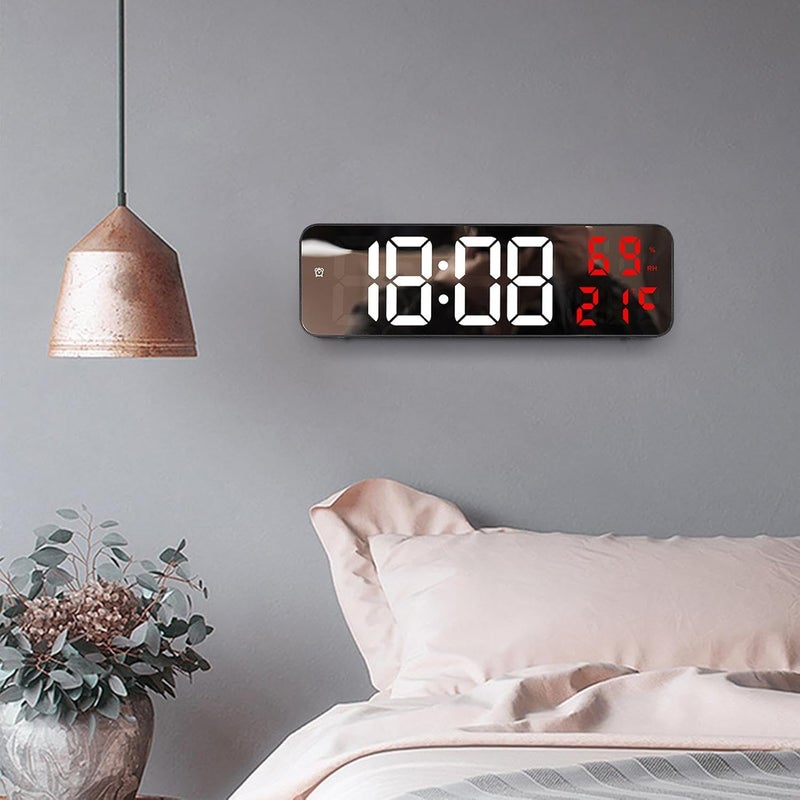 Zorzel Digital Wall Clock for Bedroom LED Digital Clock for Wall with 1224H AutoDimming Temperature Humidity Mirror Digital Clock for Living Room Bedroom Farmhouse Kitchen Office - Image 1