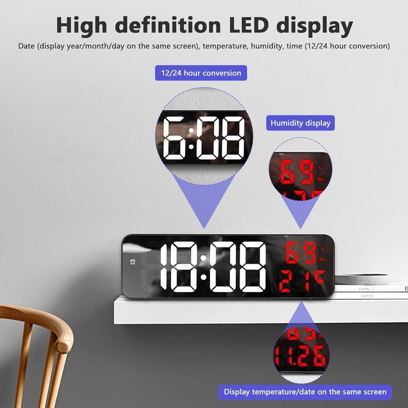 Zorzel Digital Wall Clock for Bedroom LED Digital Clock for Wall with 1224H AutoDimming Temperature Humidity Mirror Digital Clock for Living Room Bedroom Farmhouse Kitchen Office - Image 4