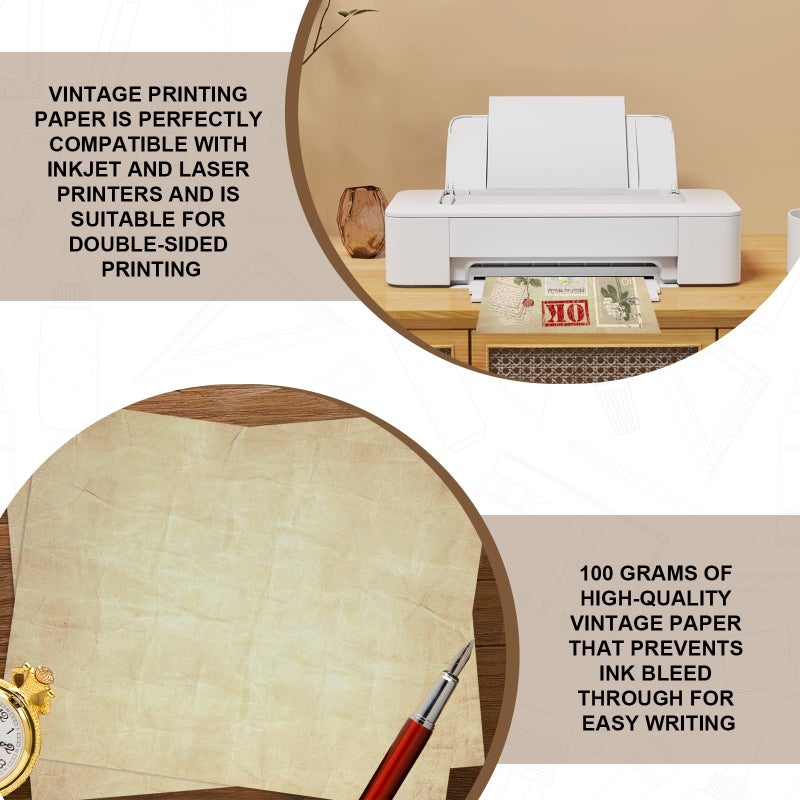 Joyberg 70PCS Vintage Paper 8.5 x 11 in Parchment Paper for Writing Letter writing paper, Decorative Printer Paper for Invitation, Letter, Resume, Award, Diploma, Art, Craft, Certificate Antique Paper - Image 4
