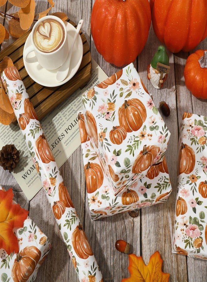 JarThenaAMCS Fall Wrapping Paper Roll 17 In x 32.8Ft Floral Pumpkin Gift Wrap Paper Watercolor Autumn Flower Decorative Art Paper for Thanksgiving Harvest - Image 4