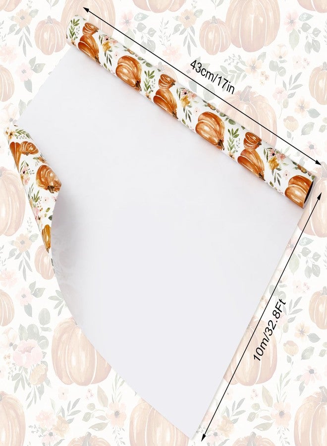 JarThenaAMCS Fall Wrapping Paper Roll 17 In x 32.8Ft Floral Pumpkin Gift Wrap Paper Watercolor Autumn Flower Decorative Art Paper for Thanksgiving Harvest - Image 2