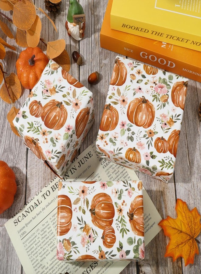 JarThenaAMCS Fall Wrapping Paper Roll 17 In x 32.8Ft Floral Pumpkin Gift Wrap Paper Watercolor Autumn Flower Decorative Art Paper for Thanksgiving Harvest - Image 3