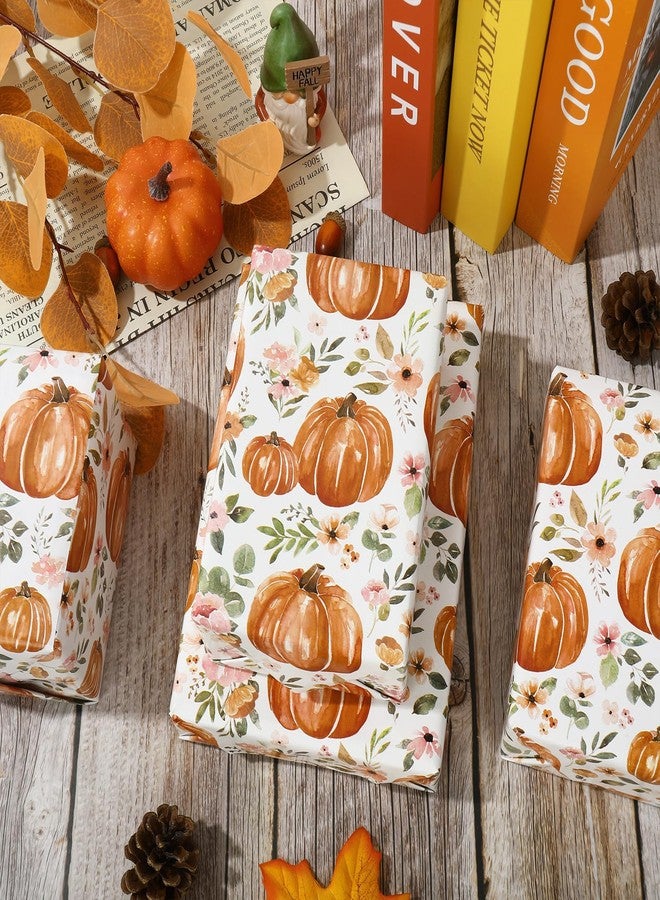 JarThenaAMCS Fall Wrapping Paper Roll 17 In x 32.8Ft Floral Pumpkin Gift Wrap Paper Watercolor Autumn Flower Decorative Art Paper for Thanksgiving Harvest - Image 5