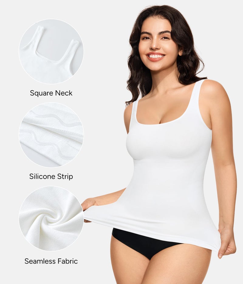 Nebility Shapewear Tank Tops for Women Seamless Compression Tank Top Body Shaper Tummy Control Square Neck Camisole Tops(White,Large) - Image 2