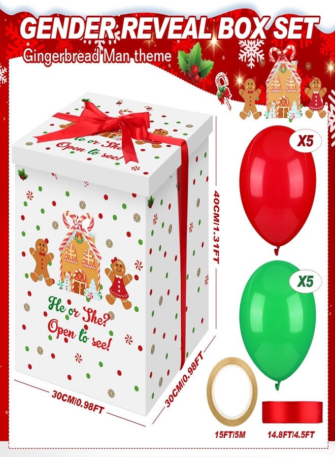 Hungdao Gender Reveal Balloon Box with Ribbon and 10 Pink and Blue Balloons Gender Reveal Games He or She Open to See for Party Decoration 12"x12"x16"(Gingerbread) - Image 2