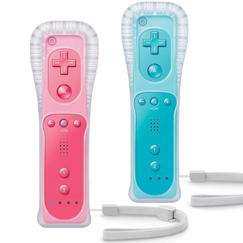 TIANHOO Remote Controller for Wii Wii U with Silicone Case and Wrist Strap 2 pack Pink Blue - Image 1