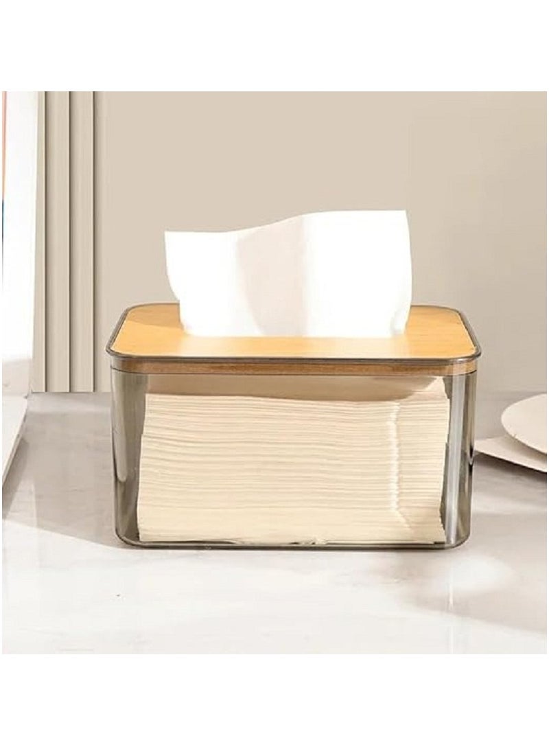 علبة مناديل مستوردة اكريليك ضد الكسر بغطاء خشب بامبو - Image 1