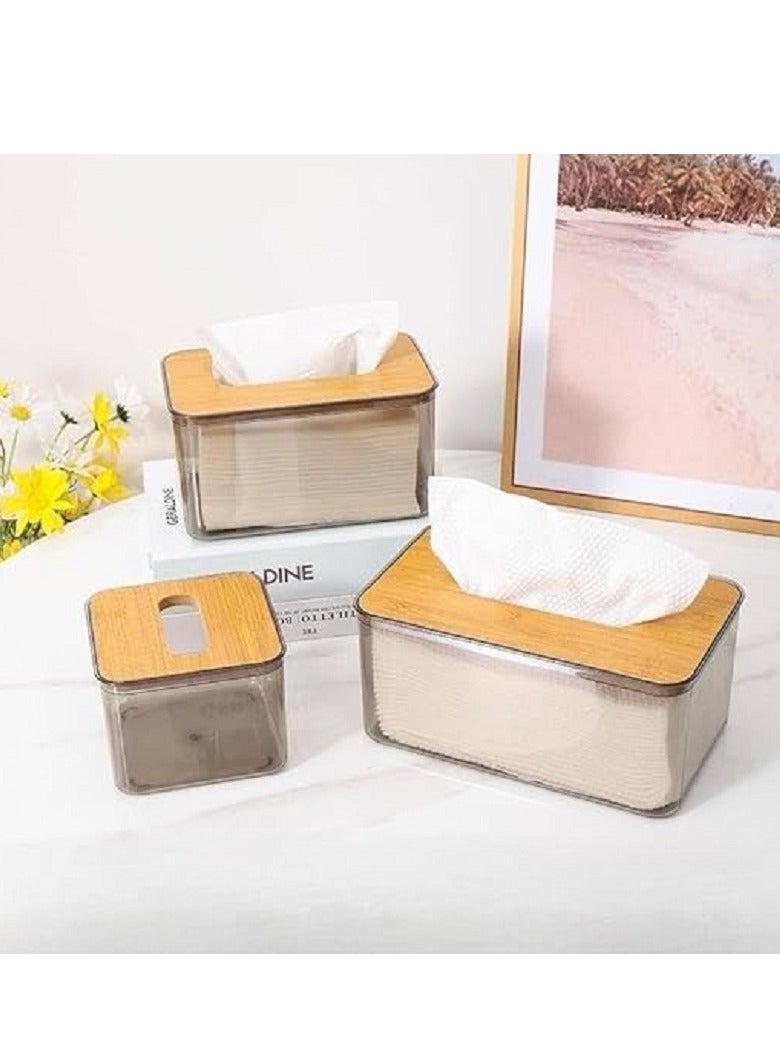 علبة مناديل مستوردة اكريليك ضد الكسر بغطاء خشب بامبو - Image 2