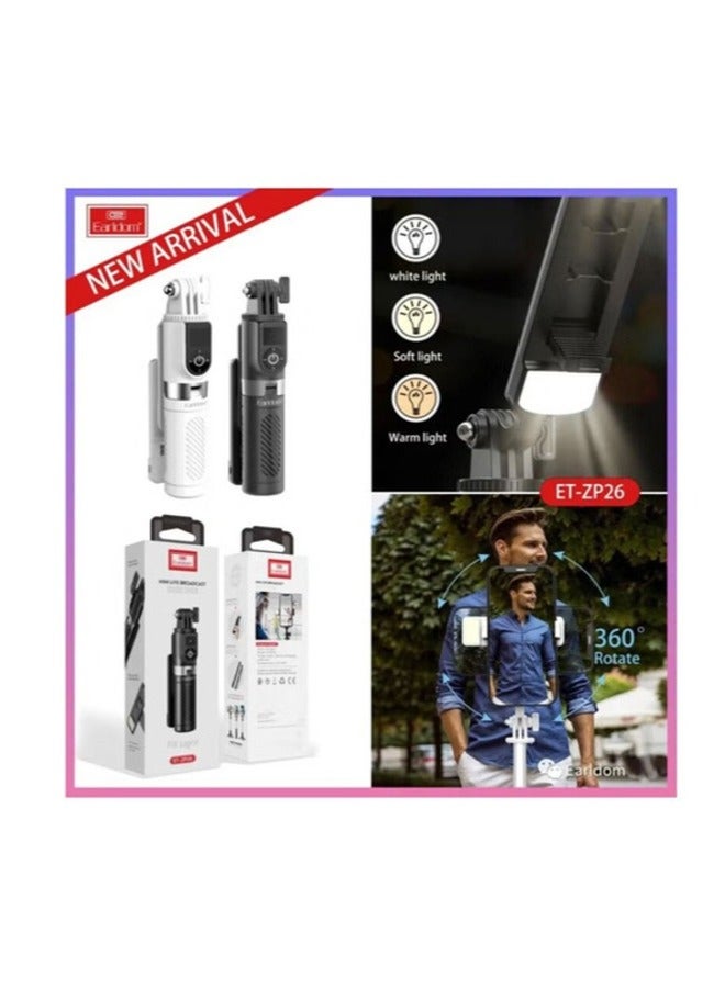 Earldom ET-ZP26 Bluetooth Remote Control Monopod Selfie & Mini Tripod with Fill Light for Live Broadcast, Black - Image 3