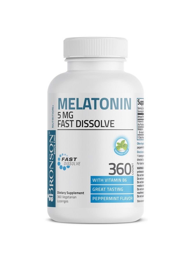 Bronson Melatonin 5mg Fast Dissolve Peppermint Tablets with Vitamin B6 - Promotes Relaxation, 360 Vegetarian Chewable Lozenges - Image 3