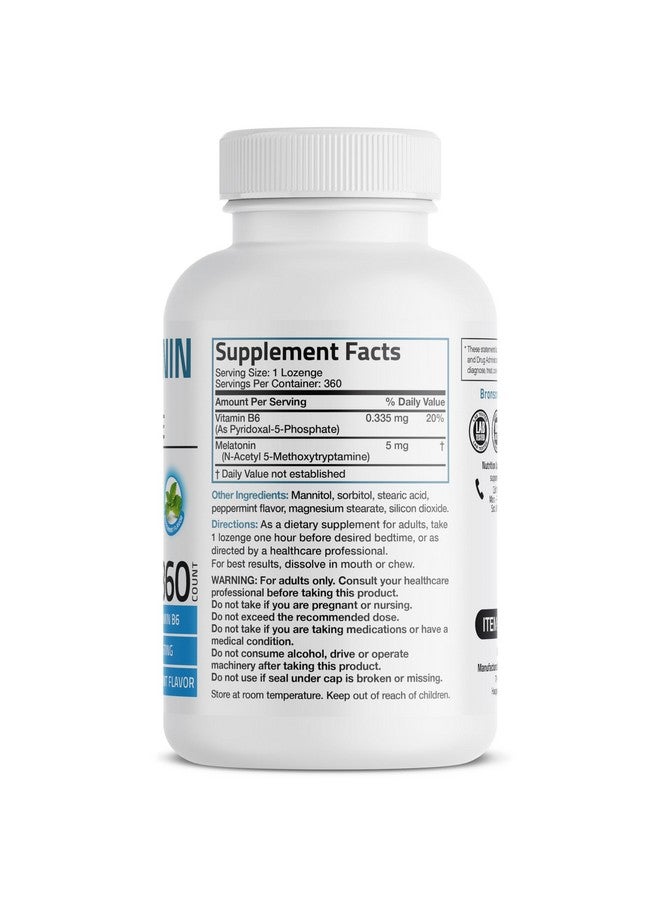 Bronson Melatonin 5mg Fast Dissolve Peppermint Tablets with Vitamin B6 - Promotes Relaxation, 360 Vegetarian Chewable Lozenges - Image 1