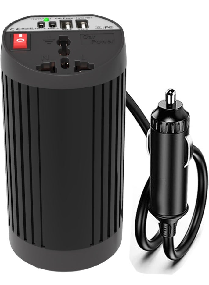 Car inverter 12V, output voltage 220V-230V, Output power 200W-400W, AC power plugs, 2 USB sockets and 2 TYPE-C sockets, 68 x 133 mm - Image 1