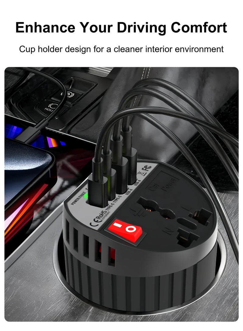 Car inverter 12V, output voltage 220V-230V, Output power 200W-400W, AC power plugs, 2 USB sockets and 2 TYPE-C sockets, 68 x 133 mm - Image 3