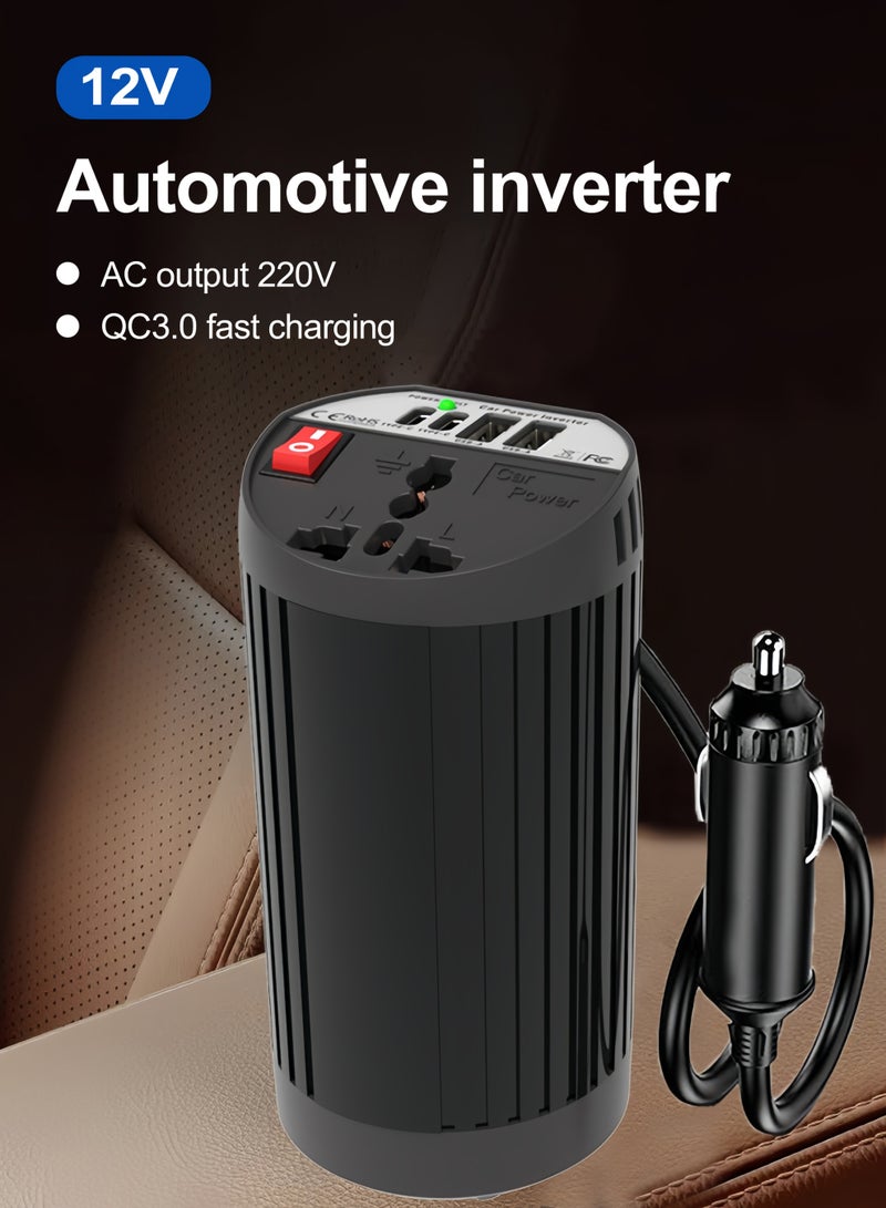 Car inverter 12V, output voltage 220V-230V, Output power 200W-400W, AC power plugs, 2 USB sockets and 2 TYPE-C sockets, 68 x 133 mm - Image 4