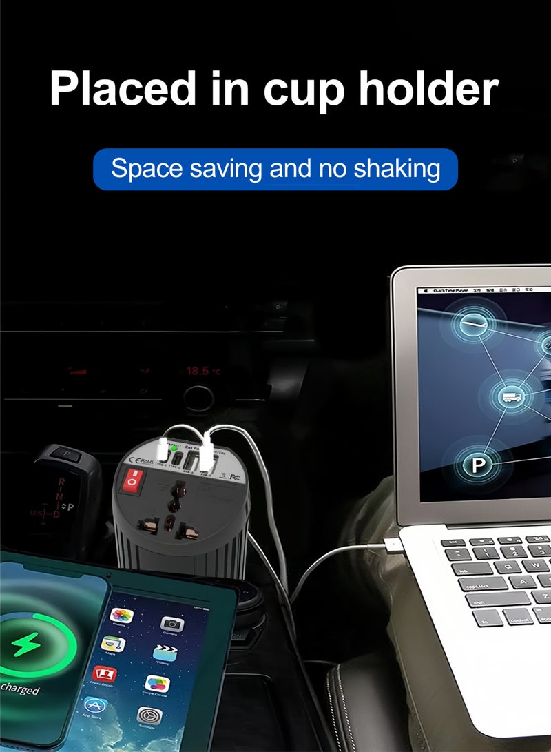 Car inverter 12V, output voltage 220V-230V, Output power 200W-400W, AC power plugs, 2 USB sockets and 2 TYPE-C sockets, 68 x 133 mm - Image 5