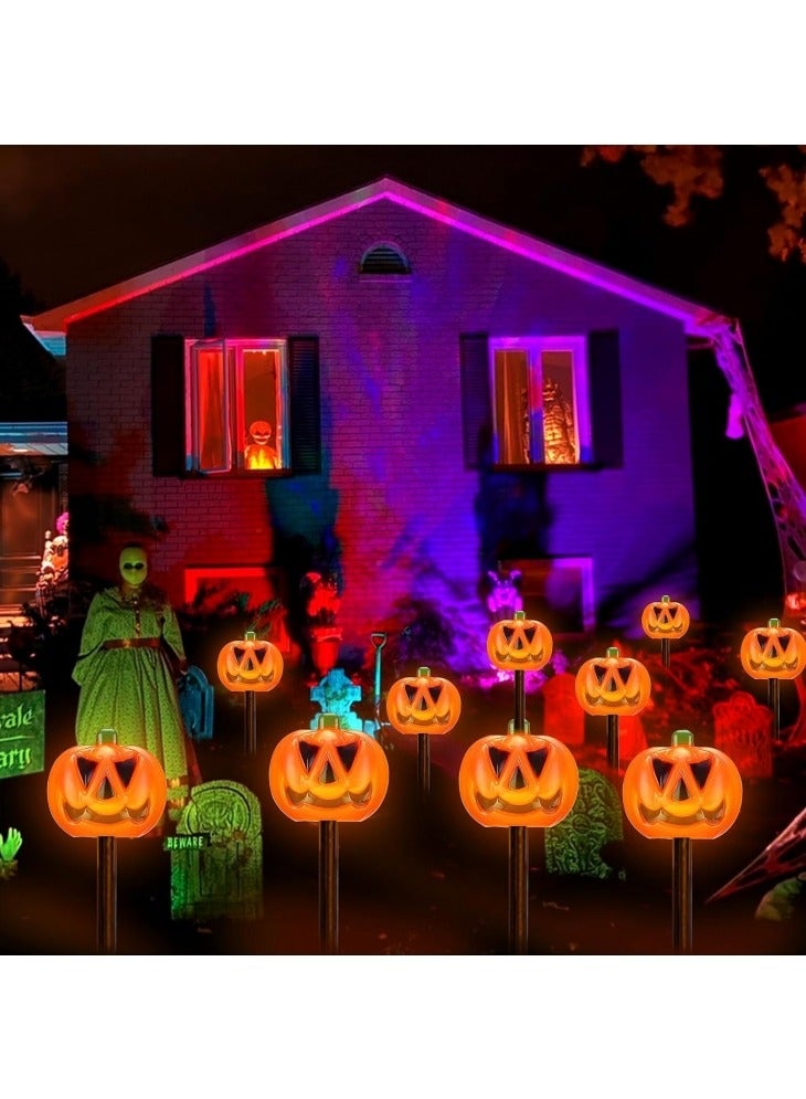 GGEROU Halloween Decorations Pumpkin Lights 5 in 1 Solar LED Outdoor Waterproof Stakes Lights for Halloween Pathway Yard Garden Decorations - Image 1