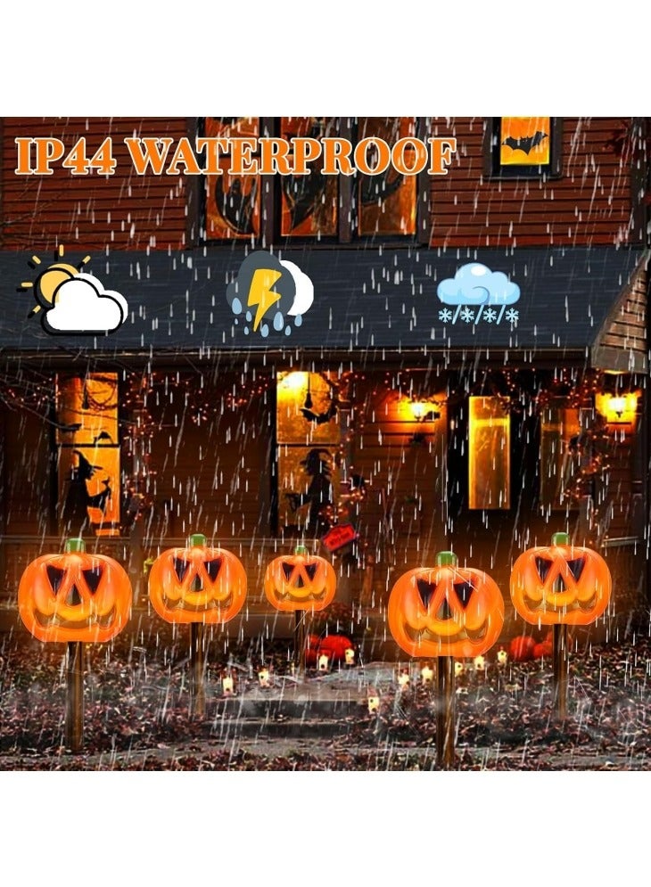 GGEROU Halloween Decorations Pumpkin Lights 5 in 1 Solar LED Outdoor Waterproof Stakes Lights for Halloween Pathway Yard Garden Decorations - Image 2