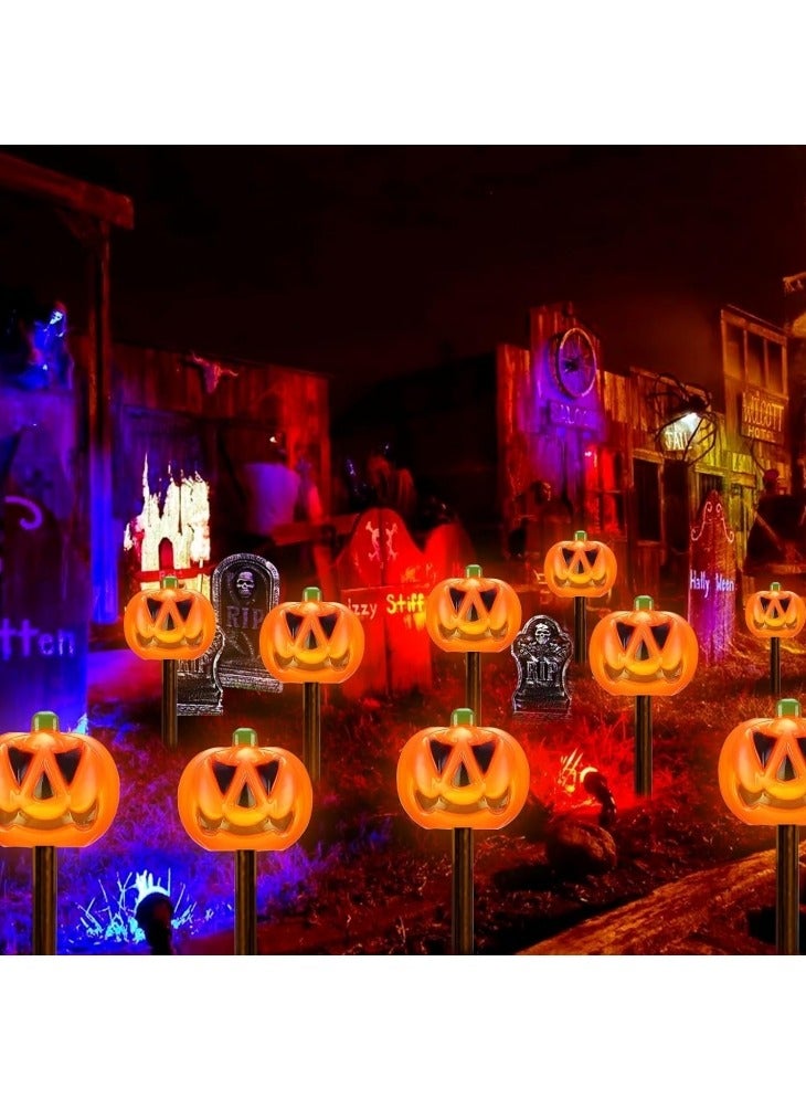GGEROU Halloween Decorations Pumpkin Lights 5 in 1 Solar LED Outdoor Waterproof Stakes Lights for Halloween Pathway Yard Garden Decorations - Image 4