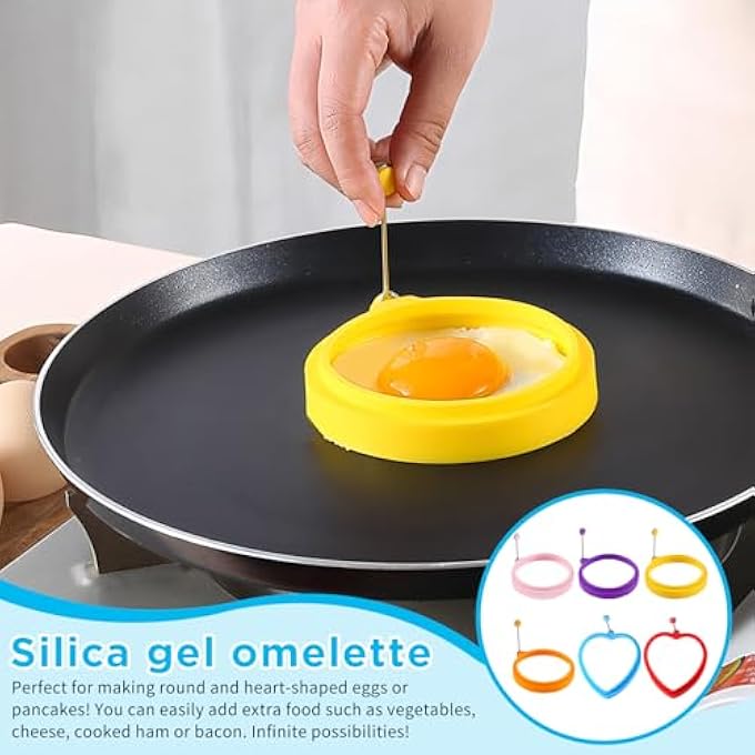 nalaina 6 Pack Silicone Egg Rings Fried Egg Mold Egg Separator NonStick Frying Eggs Maker Molds Friedegg Cooking Rings Mold With Handle For Perfect Eggs Frying Pancakes Omelettes Sandwiches - Image 3