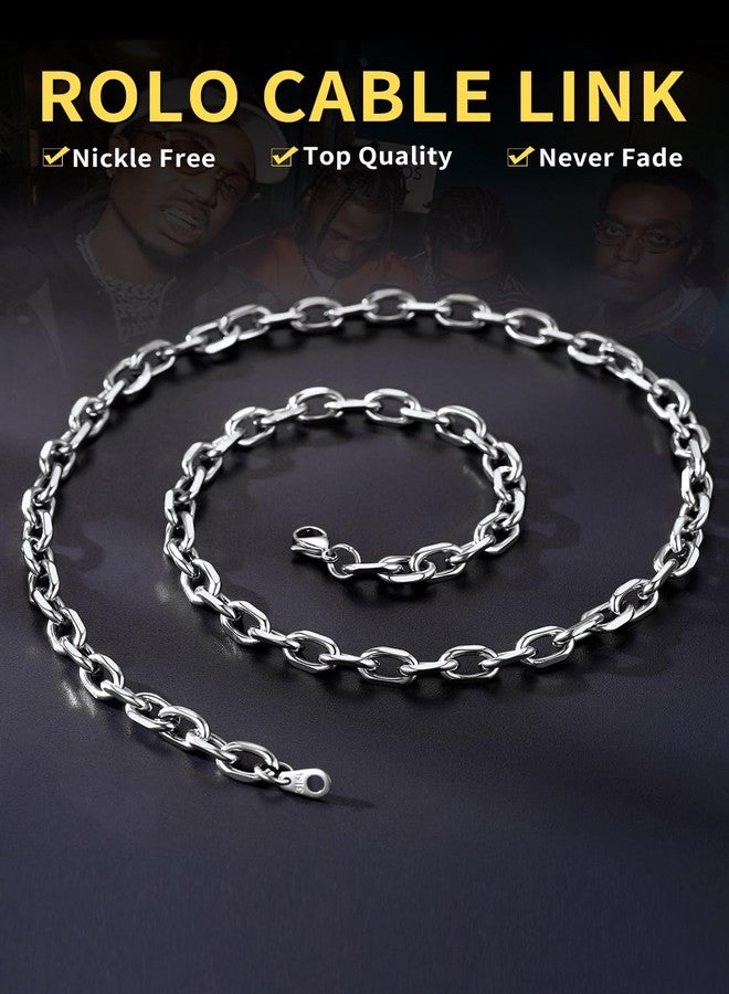 ChainsHouse 7mm Mens Chain 18 Inch Cable Link Stainless Steel Necklace Men's Silver - Image 4