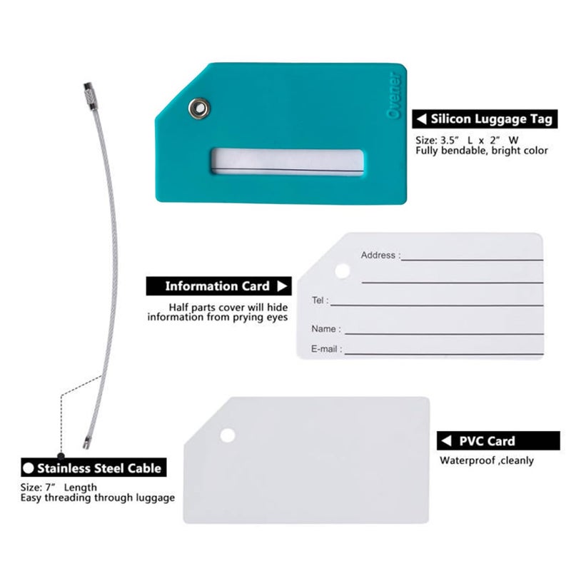 Ovener Silicone Luggage Tag with Name ID Card Perfect to Quickly Spot Luggage Suitcase (Turquoise Green) - Image 2