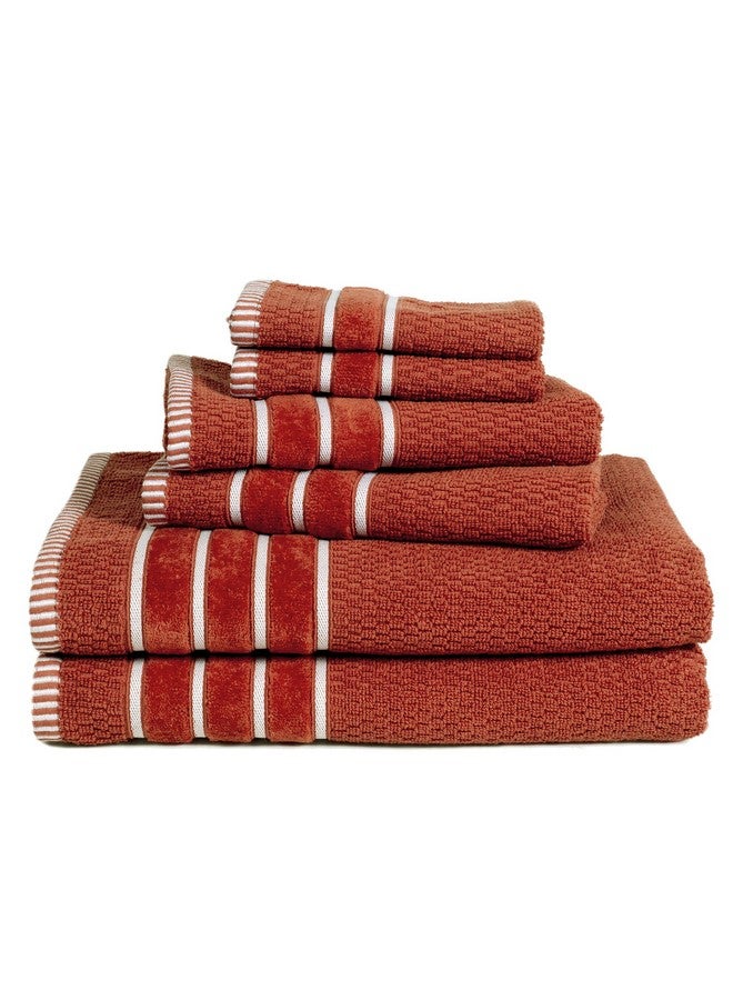 Lavish Home Luxury Cotton Towel Set - Rice Weave 100% Egyptian Cotton 6 Piece Set with 2 Bath Towels, 2 Hand Towels and 2 Washcloths - Orange - Image 2