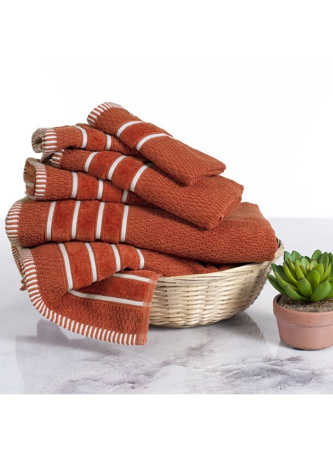 Lavish Home Luxury Cotton Towel Set - Rice Weave 100% Egyptian Cotton 6 Piece Set with 2 Bath Towels, 2 Hand Towels and 2 Washcloths - Orange - Image 1