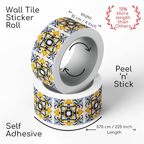Brandian Strip Tile Sticker Self-Adhesive Waterproof Mosaic for Kitchen Walls and Backsplash, Mediterranean-Inspired, Easy DIY Installation (12 Strips, 48 x 10 cm Each - Final Size 576 x 10 cm) - Image 2