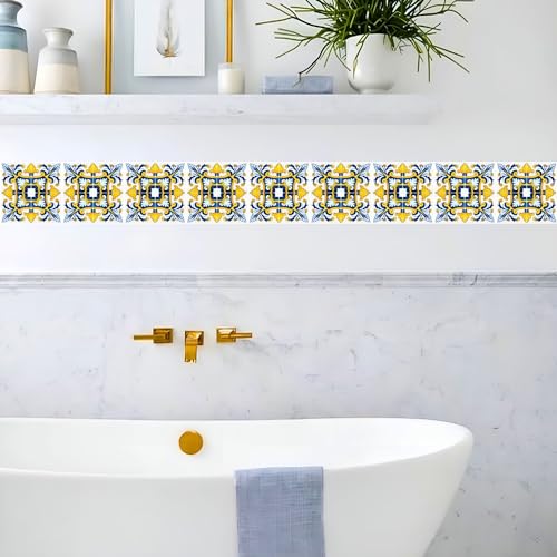 Brandian Strip Tile Sticker Self-Adhesive Waterproof Mosaic for Kitchen Walls and Backsplash, Mediterranean-Inspired, Easy DIY Installation (12 Strips, 48 x 10 cm Each - Final Size 576 x 10 cm) - Image 4