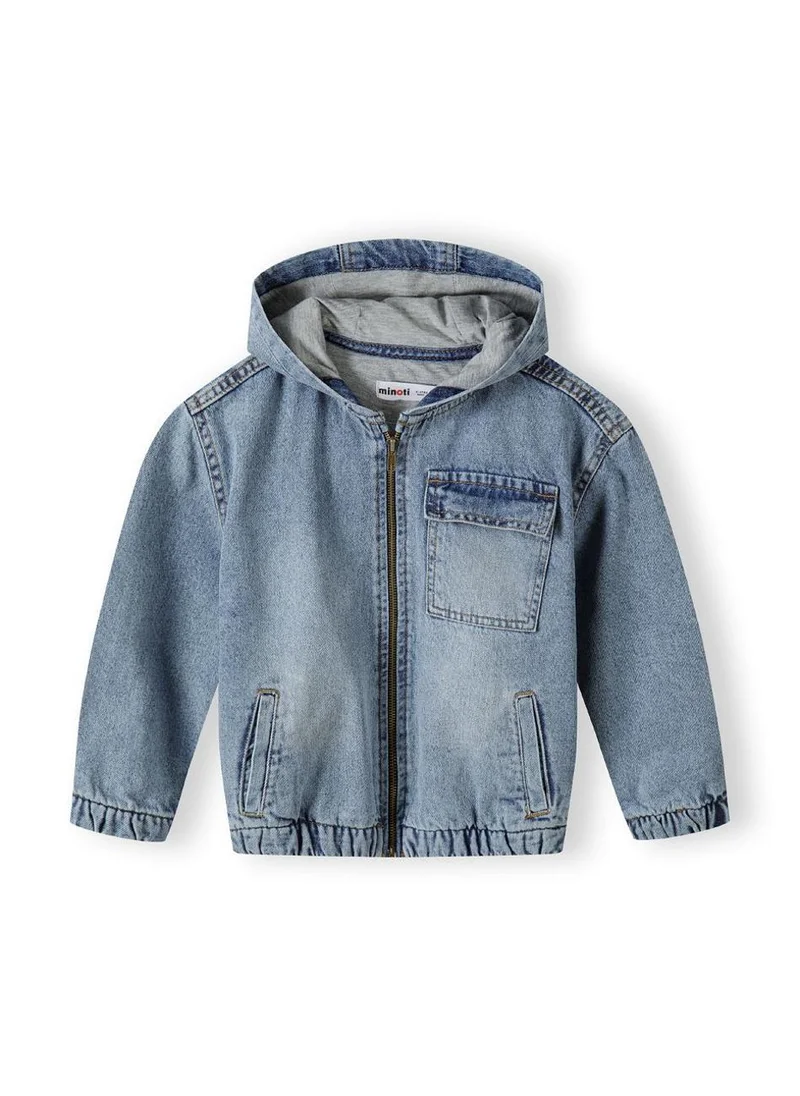 مينوتي Baby Hooded Denim Zip Through Jacket