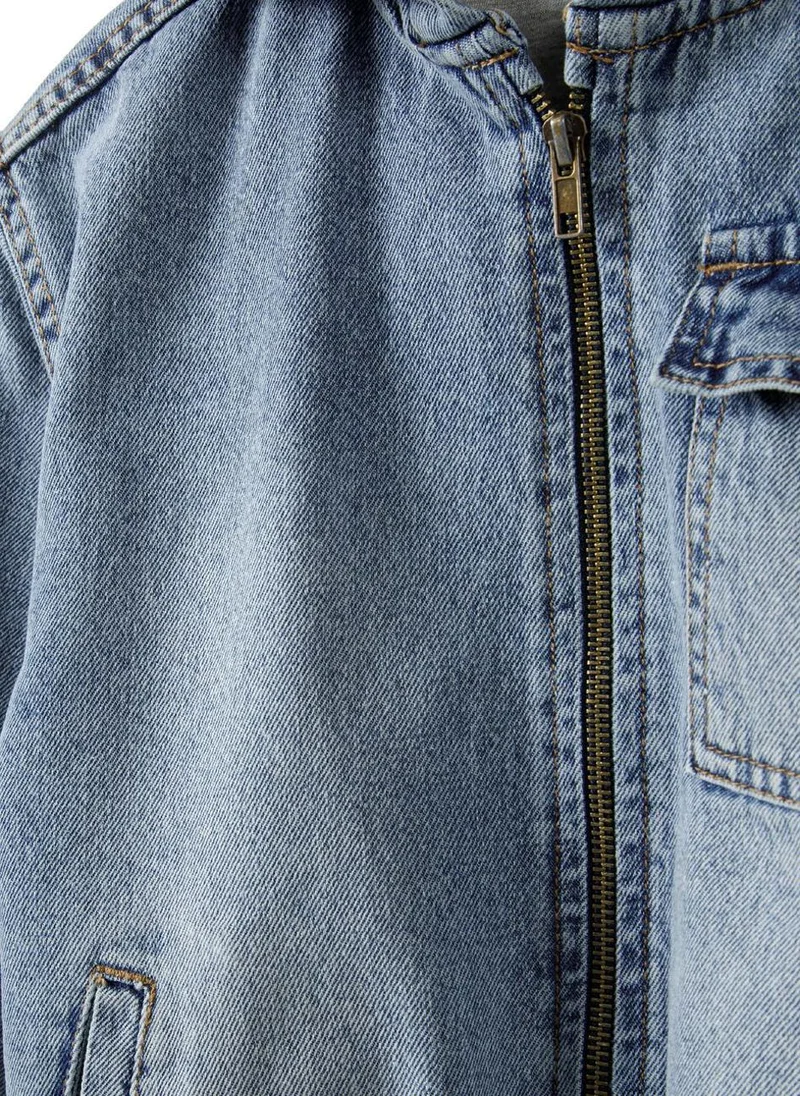 مينوتي Baby Hooded Denim Zip Through Jacket
