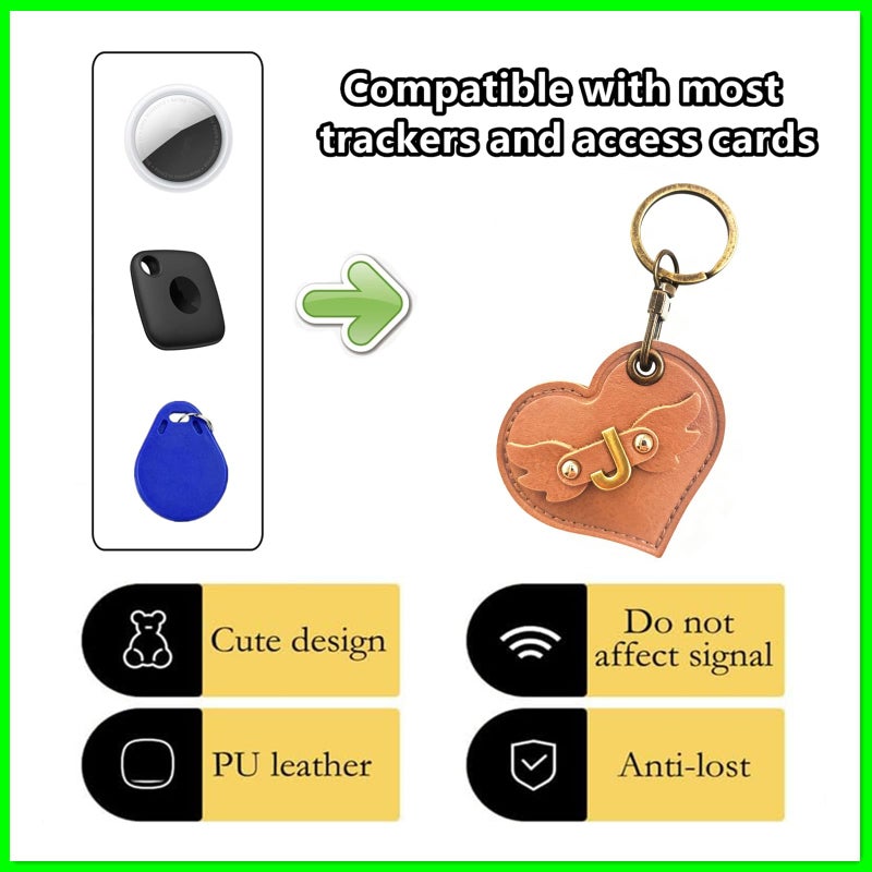 BORKUANA Initial Letter Leather Alphabet Keychain Holder Case Compatible with AirTag,Cute Protective Air Tag Cover with Bronze Keyring,Anti-Scratch Finder GPS Tracker Case for Pets Keys Wallet Luggage(J) - Image 4