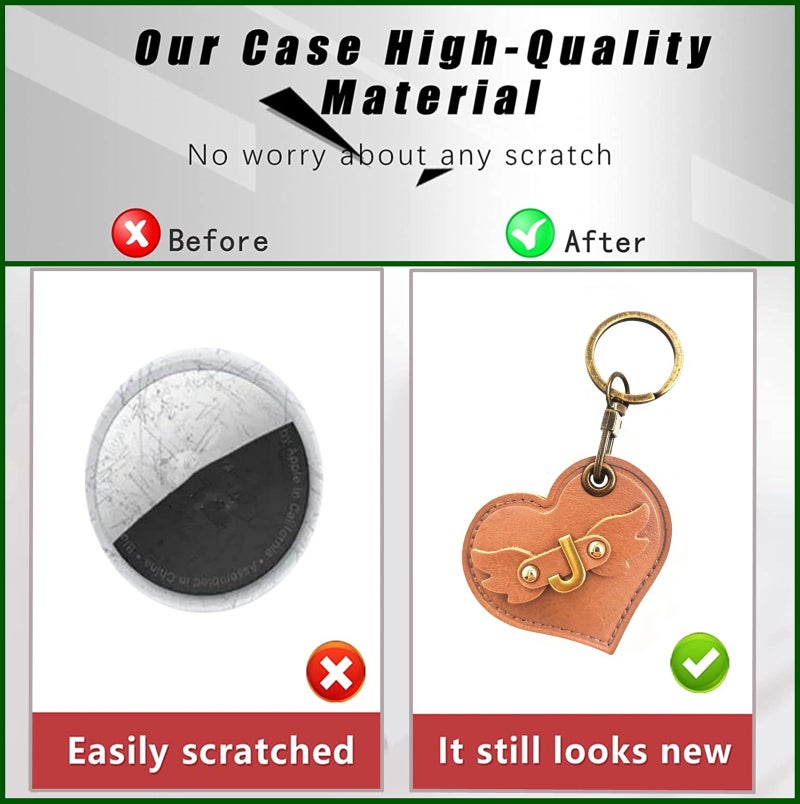 BORKUANA Initial Letter Leather Alphabet Keychain Holder Case Compatible with AirTag,Cute Protective Air Tag Cover with Bronze Keyring,Anti-Scratch Finder GPS Tracker Case for Pets Keys Wallet Luggage(J) - Image 3